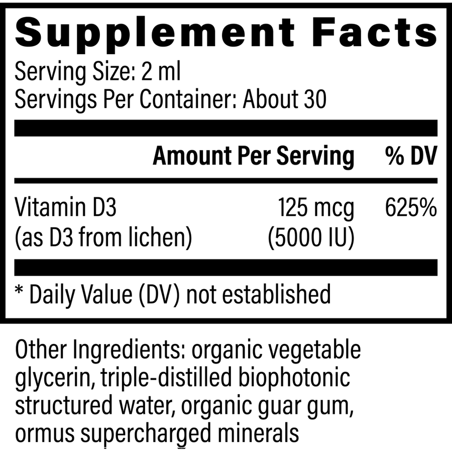 Supplement Facts and suggested use for Organic Vitamin D3 5000 IU
