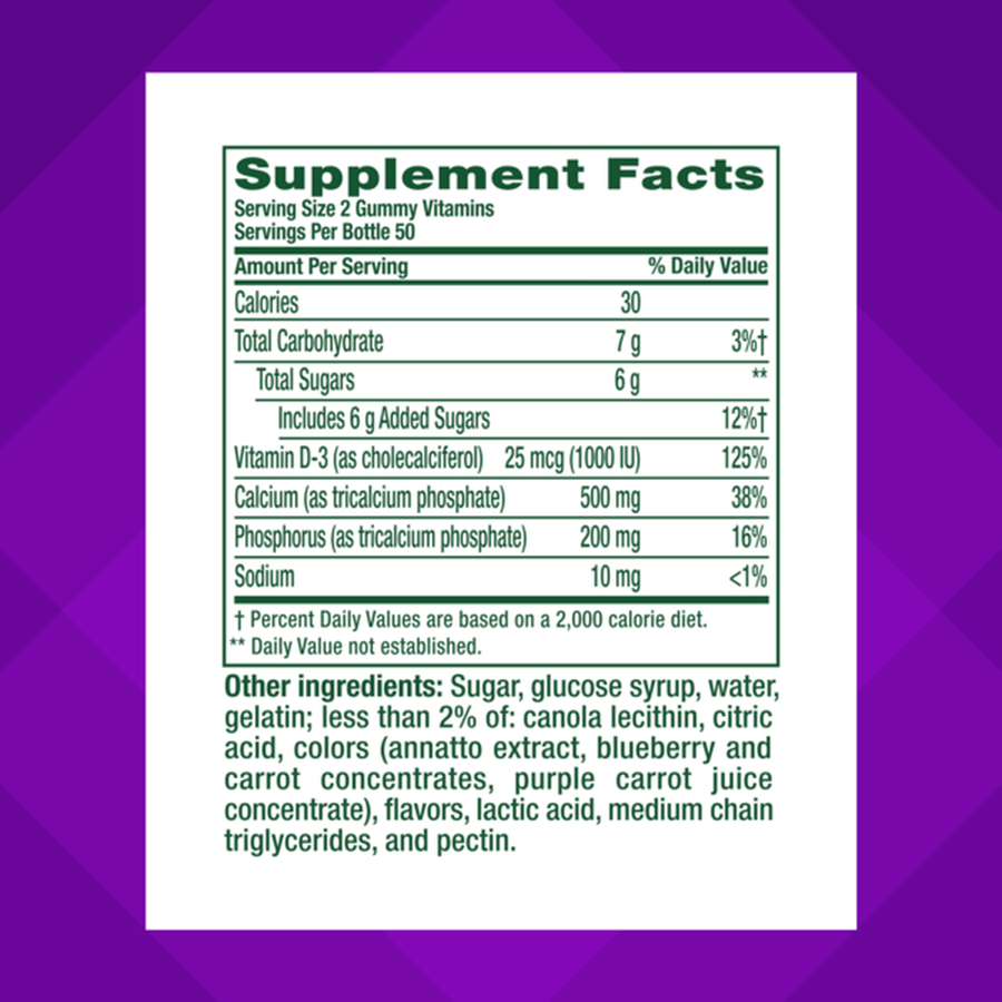 Calcium + D3 Gummies Supplement Facts